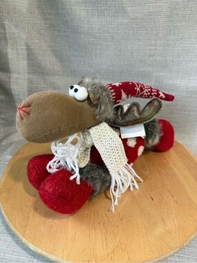 NTW GiftCraft Christmas Reindeer/Moose Plush Decoration Red/White